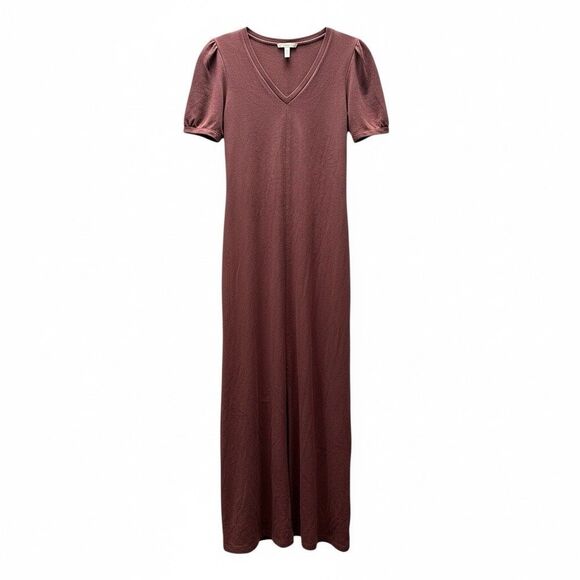 Lilla P Brown Maxi Dress XS V-Neck Short Sleeve Soft Jersey Minimalist Chic - Picture 5 of 16